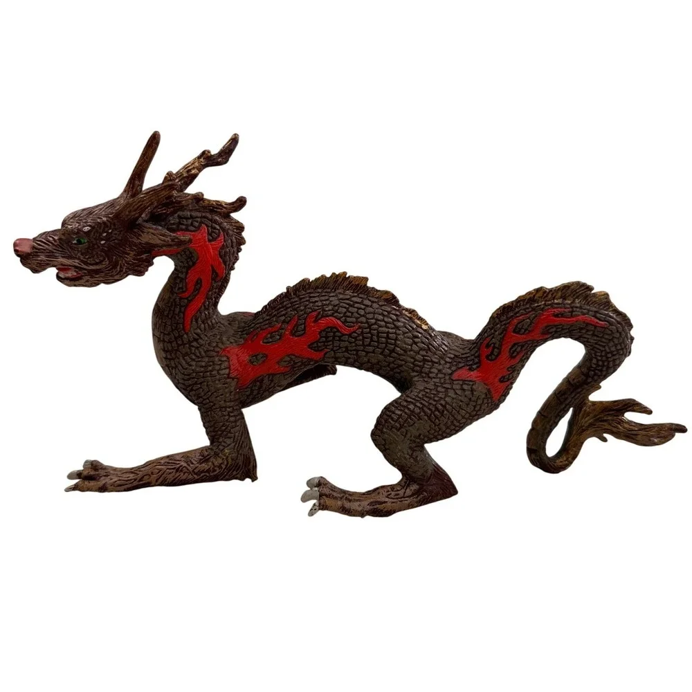 Papo Chinese Dragon Toy Figurine 2010 Brown‎ Red Flame Mythical Creature